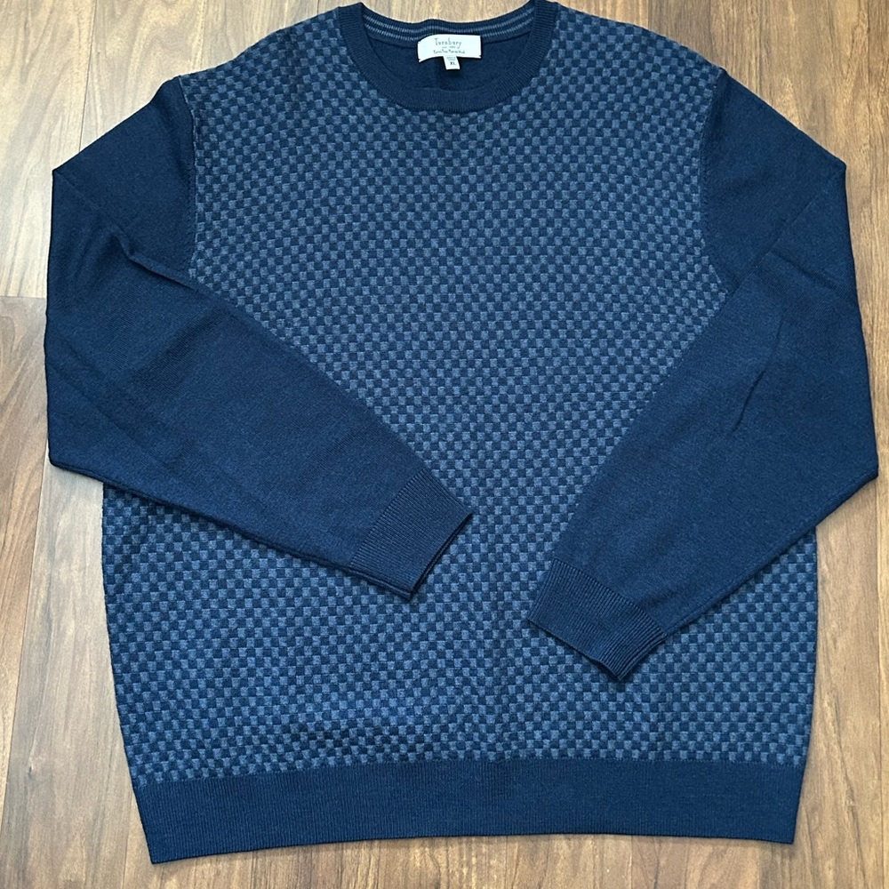 Turnbury Men's Extra Fine Merino Wool Blue Pullover Sweater Size XL